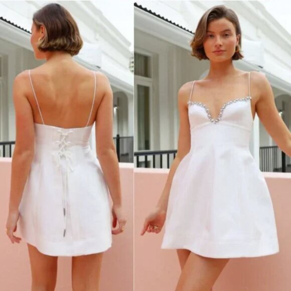 Acler Oakwood White Crystal Embellished Mini Dress